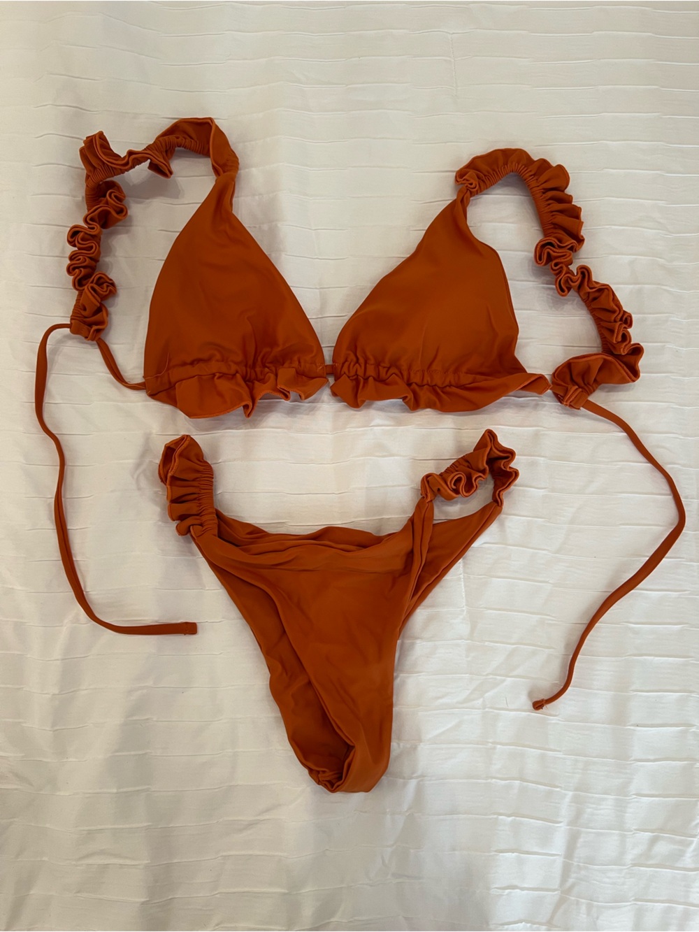 Rust Orange Ruffled Triangle Bikini Set Size small